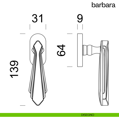 Maniglia per finestra martellina DK Barbara dnd disegno