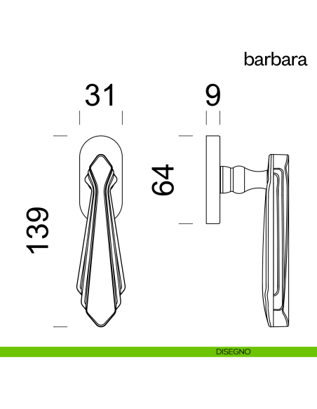 Maniglia per finestra martellina DK Barbara dnd disegno