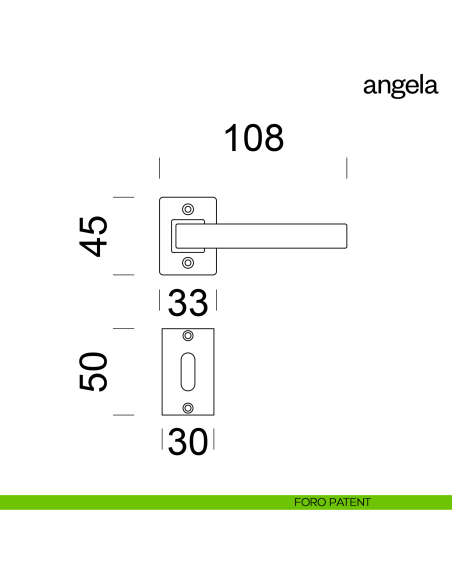 Maniglia per porta Angela Dnd Handles con rosetta quadrata patent