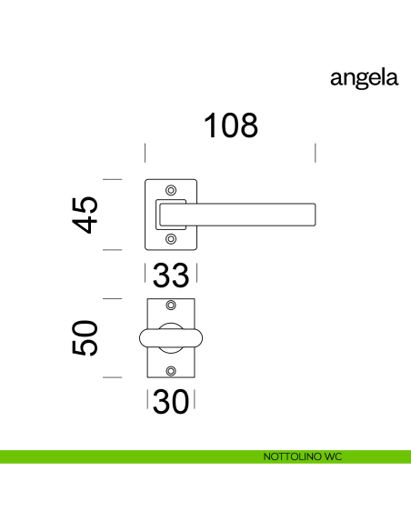 Maniglia per porta Angela Dnd Handles con rosetta quadrata wc