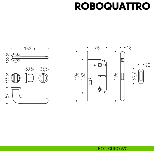 Kombo Box Colombo Design con maniglia Roboquattro minimale e Serratura SpinOff Krona Koblenz nottolino wc