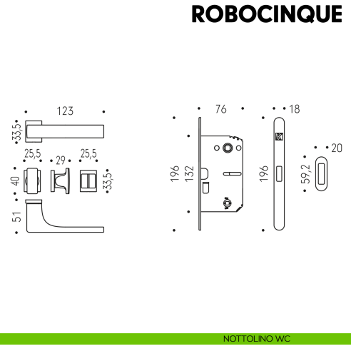 Kombo Box Colombo Design con maniglia Robocinque S minimale e Serratura SpinOff Krona Koblenz nottolino wc