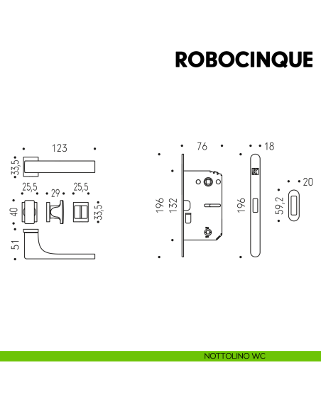 Kombo Box Colombo Design con maniglia Robocinque S minimale e Serratura SpinOff Krona Koblenz nottolino wc