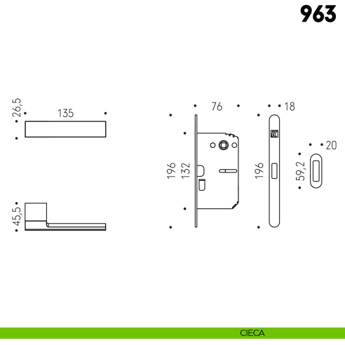 Kombo Box Colombo Design con maniglia 963 e Serratura SpinOff Krona Koblenz cieca