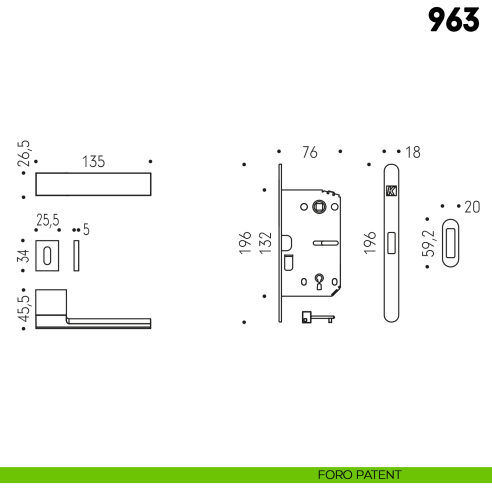 Kombo Box Colombo Design con maniglia 963 e Serratura SpinOff Krona Koblenz foro patent