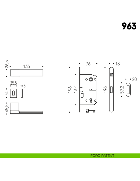 Kombo Box Colombo Design con maniglia 963 e Serratura SpinOff Krona Koblenz foro patent