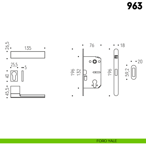 Kombo Box Colombo Design con maniglia 963 e Serratura SpinOff Krona Koblenz foro yale