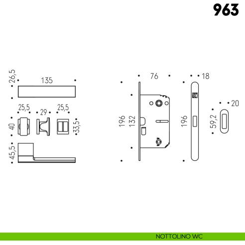 Kombo Box Colombo Design con maniglia 963 e Serratura SpinOff Krona Koblenz nottolino wc