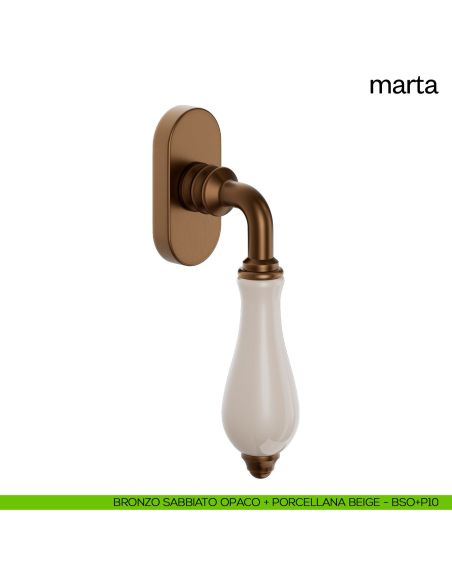 Maniglia per finestra martellina DK Marta dnd bronzo sabbiato opaco + porcellana beige