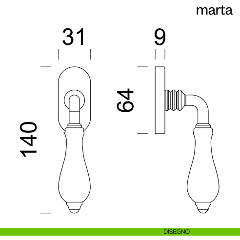 Maniglia per finestra martellina DK Marta dnd disegno