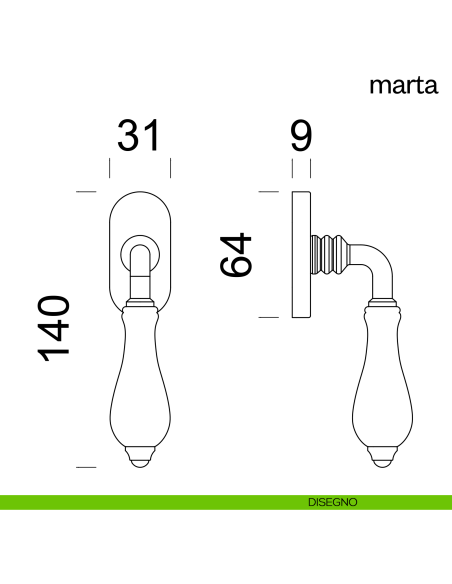 Maniglia per finestra martellina DK Marta dnd disegno