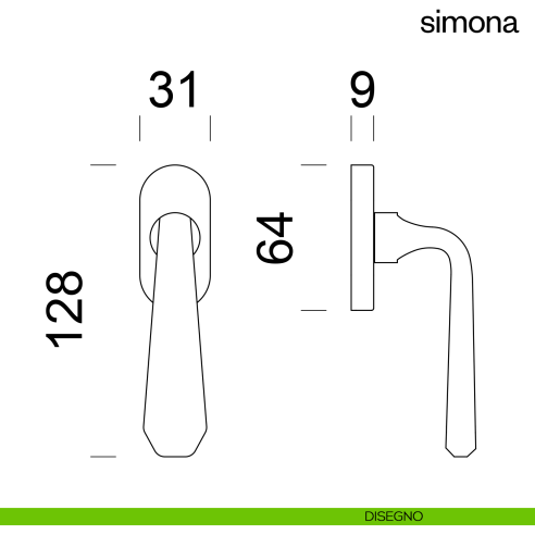 Maniglia per finestra martellina DK Simona dnd disegno