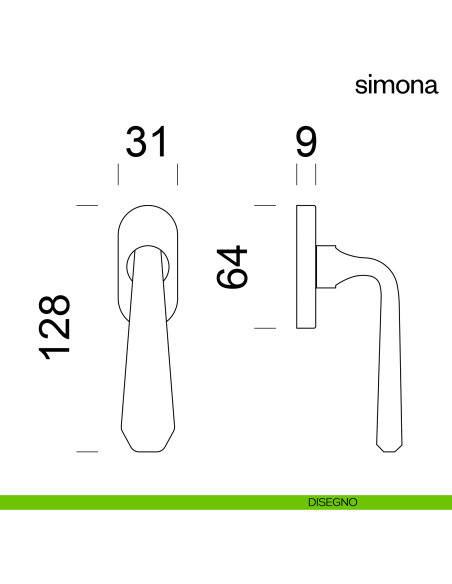Maniglia per finestra martellina DK Simona dnd disegno