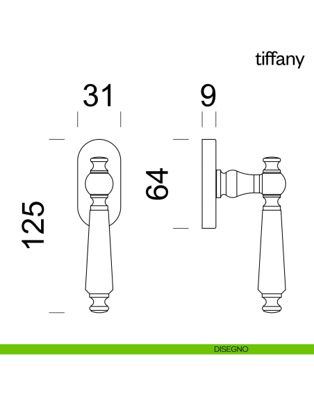 Maniglia per finestra martellina DK Tiffany dnd disegno