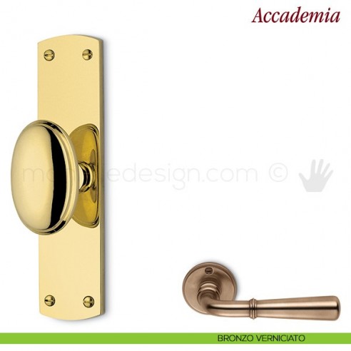 Maniglia per finestra cremonese Accademia Antologhia con placca bassa bronzo non verniciato