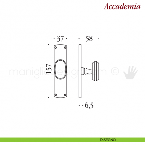 Maniglia per finestra cremonese Accademia Antologhia con placca bassa disegno