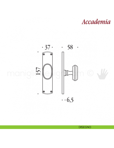 Maniglia per finestra cremonese Accademia Antologhia con placca bassa disegno