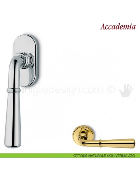 Maniglia per finestra martellina DK Accademia Antologhia ottone naturale non verniciato