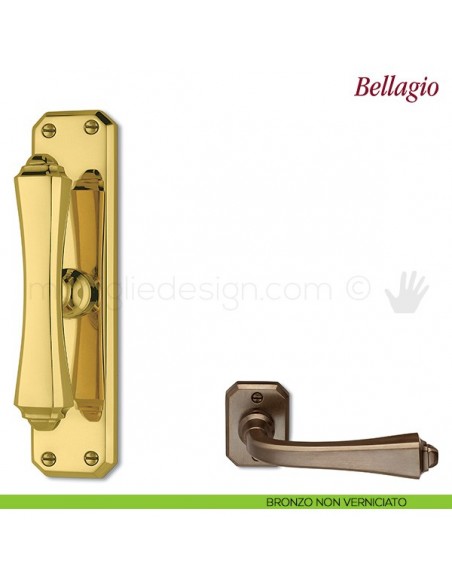 Maniglia per finestra cremonese Bellagio Antologhia con placca bassa bronzo non verniciato