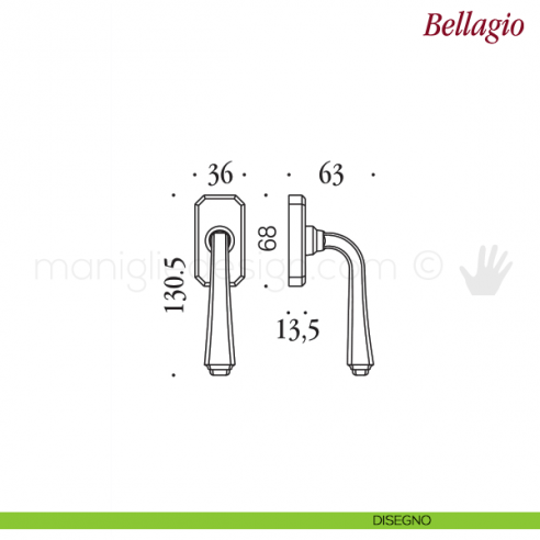 Maniglia per finestra martellina DK Bellagio Antologhia disegno