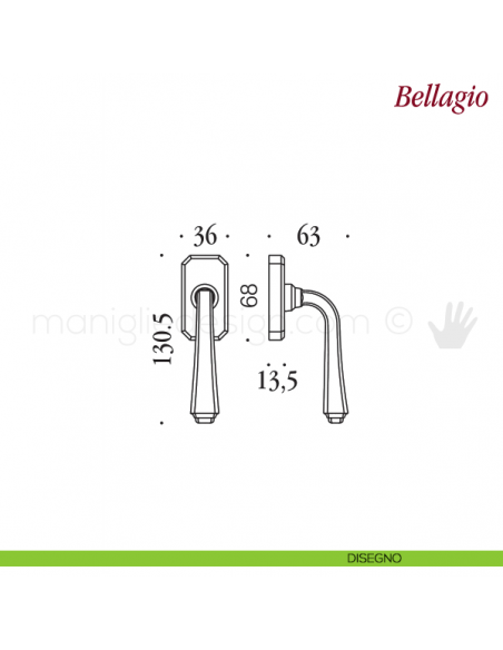 Maniglia per finestra martellina DK Bellagio Antologhia disegno
