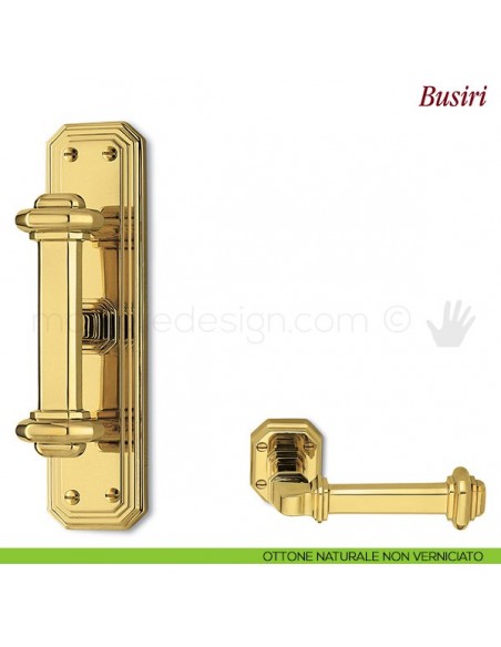 Maniglia per finestra cremonese Busiri Antologhia con placca bassa ottone naturale non verniciato