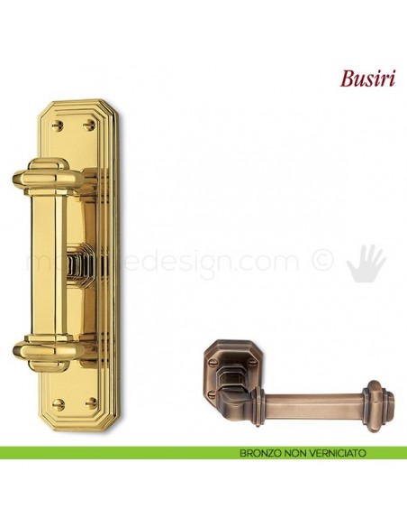 Maniglia per finestra cremonese Busiri Antologhia con placca bassa bronzo non verniciato