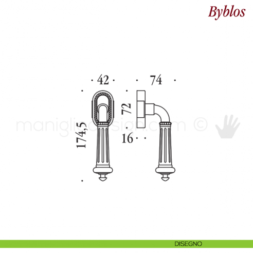 Maniglia per finestra martellina DK Byblos Antologhia disegno