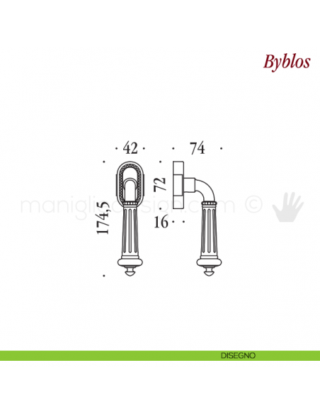 Maniglia per finestra martellina DK Byblos Antologhia disegno