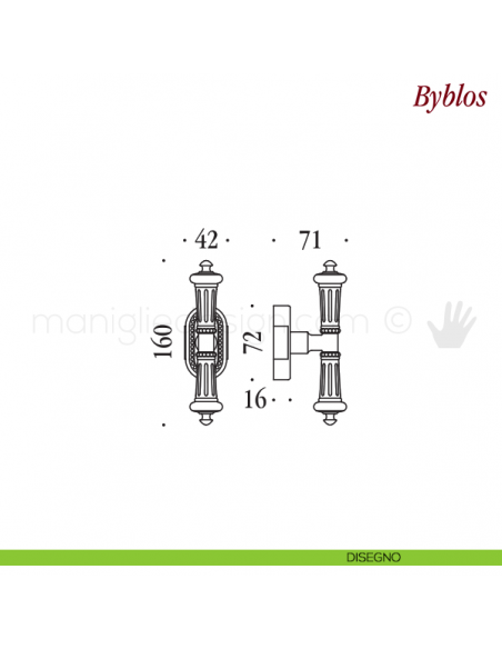 Maniglia per finestra martellina DK Byblos Antologhia disegno