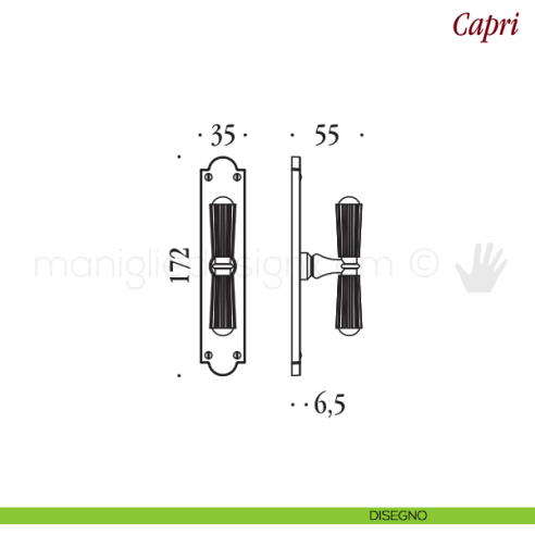 Maniglia per finestra cremonese Capri Antologhia con placca bassa disegno