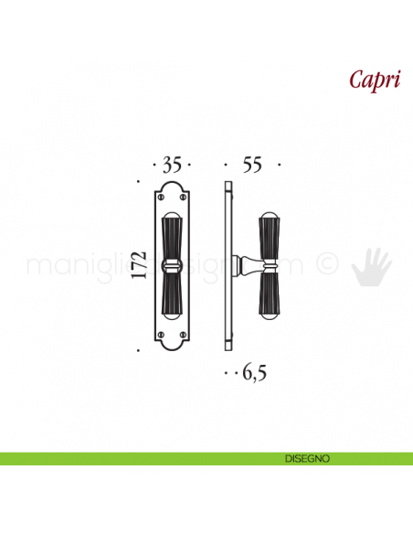Maniglia per finestra cremonese Capri Antologhia con placca bassa disegno