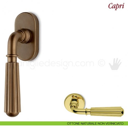 Maniglia per finestra martellina DK Capri Antologhia ottone naturale non verniciato