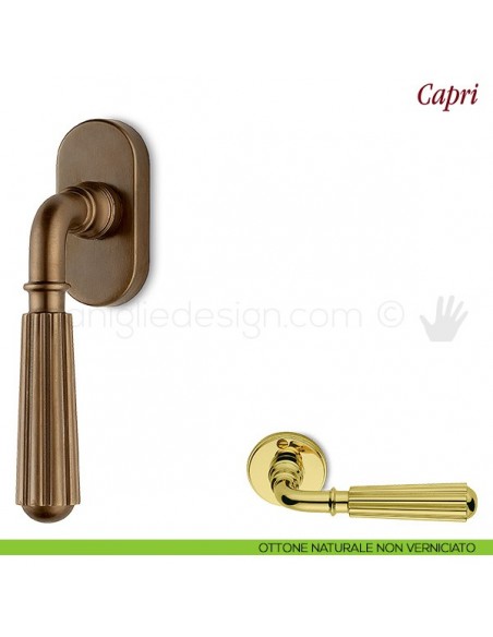 Maniglia per finestra martellina DK Capri Antologhia ottone naturale non verniciato