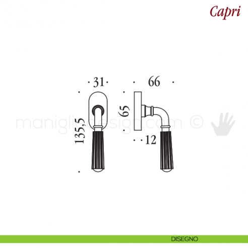 Maniglia per finestra martellina DK Capri Antologhia disegno