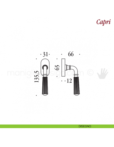 Maniglia per finestra martellina DK Capri Antologhia disegno