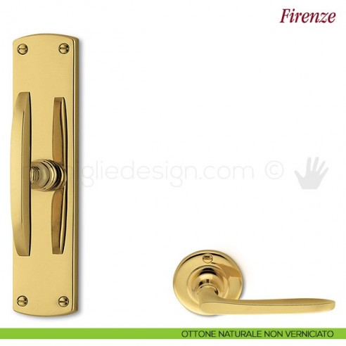 Maniglia per finestra cremonese Firenze Antologhia con placca bassa ottone naturale non verniciato