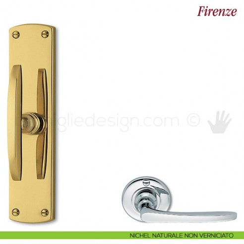 Maniglia per finestra cremonese Firenze Antologhia con placca bassa nichel naturale non verniciato
