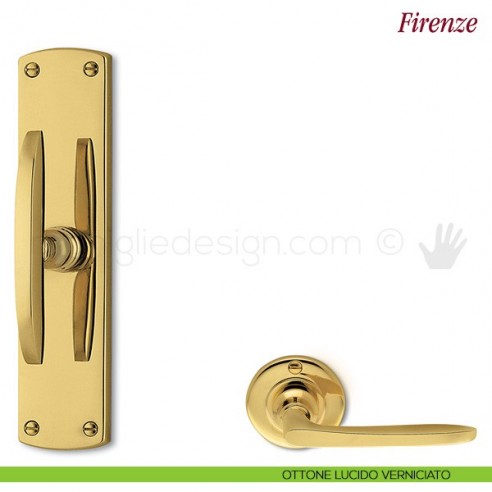 Maniglia per finestra cremonese Firenze Antologhia con placca bassa ottone lucido verniciato