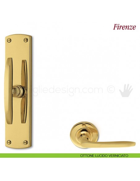 Maniglia per finestra cremonese Firenze Antologhia con placca bassa ottone lucido verniciato