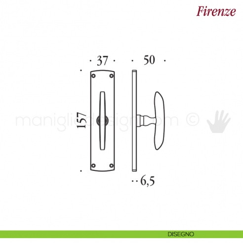 Maniglia per finestra cremonese Firenze Antologhia con placca bassa disegno
