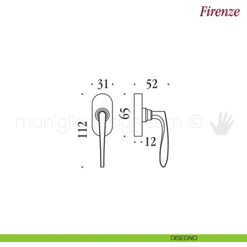 Maniglia per finestra martellina DK Firenze Antologhia disegno