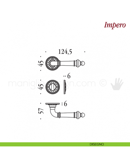 Maniglia per porta Impero Antologhia con molla patent disegno