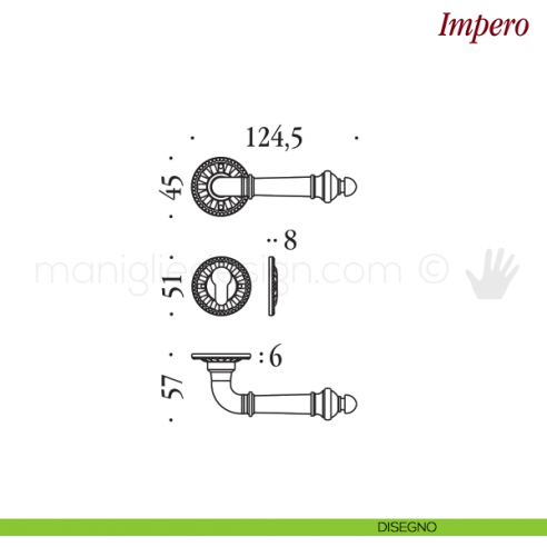 Maniglia per porta Impero Antologhia con molla yale disegno