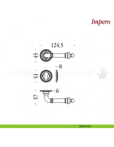 Maniglia per porta Impero Antologhia con molla yale disegno