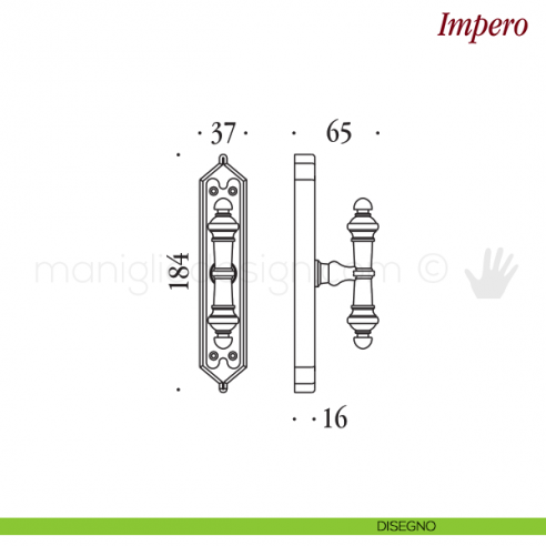 Maniglia per finestra cremonese Impero Antologhia disegno