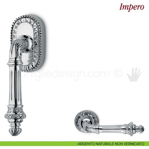 Maniglia per finestra martellina DK Impero Antologhia argento naturale non verniciato