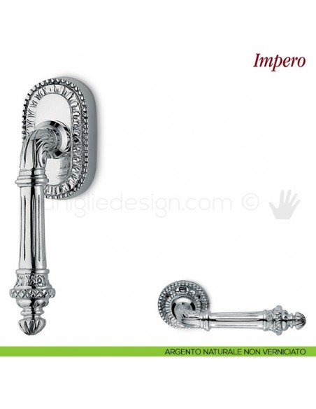Maniglia per finestra martellina DK Impero Antologhia argento naturale non verniciato
