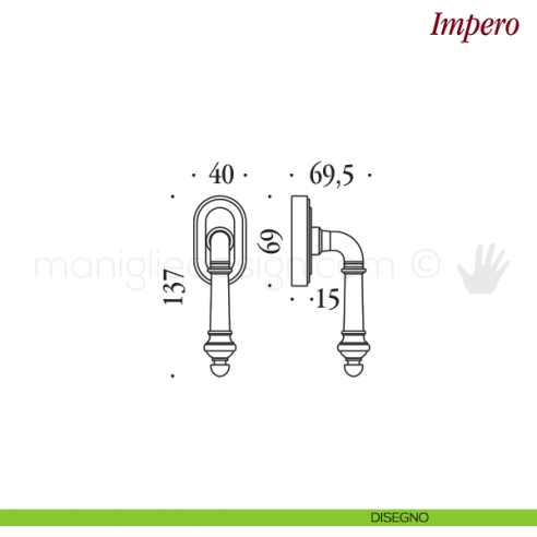 Maniglia per finestra martellina DK Impero Antologhia disegno