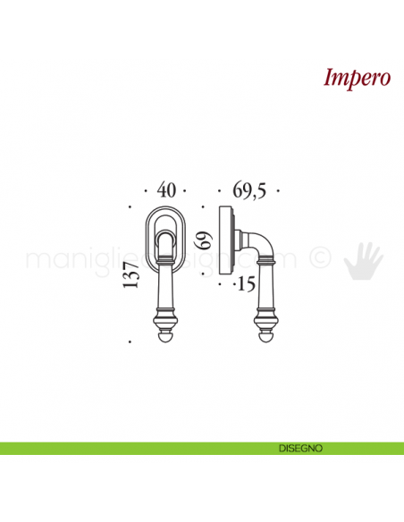 Maniglia per finestra martellina DK Impero Antologhia disegno